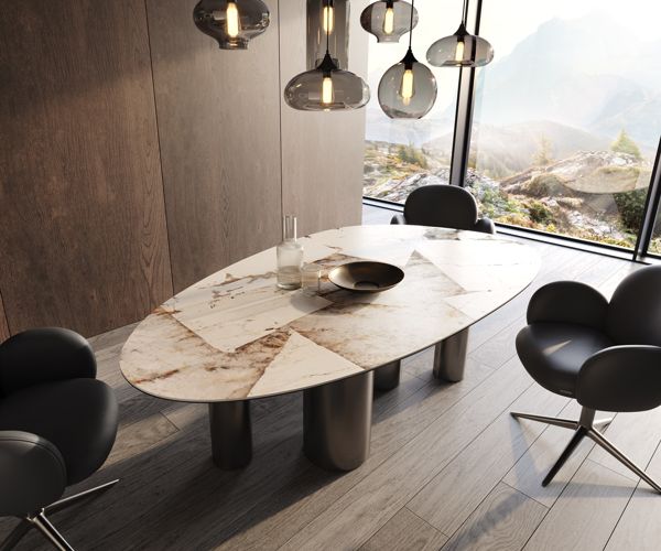 Table à manger extensible ovale en céramique 220×120 cm