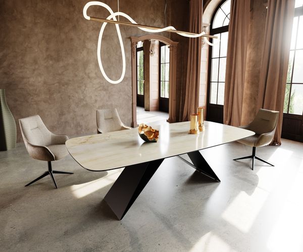 Table à manger extensible ovale en céramique 240×120 cm – champagne