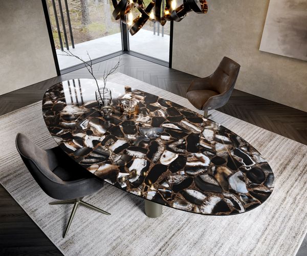 Table à manger extensible ovale en céramique 280×130 cm – noir