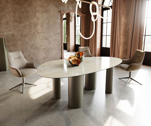 Table à manger ovale en céramique 220×120 cm – champagne