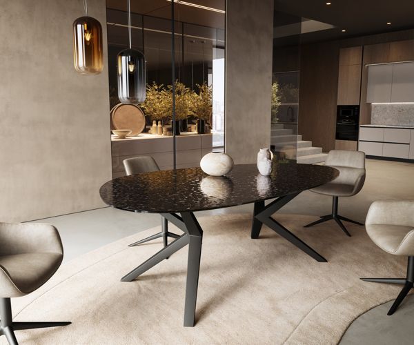 Table à manger ovale en verre 220×120 cm – noir