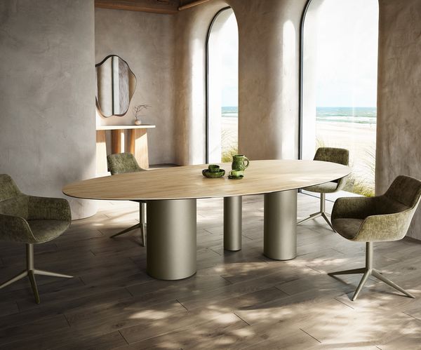 Table à manger ovale en céramique 280×130 cm – couleur chêne