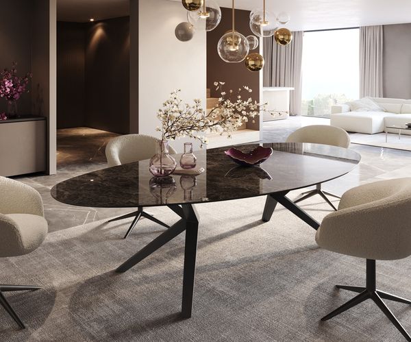 Table à manger ovale en céramique 280×130 cm – marron foncé