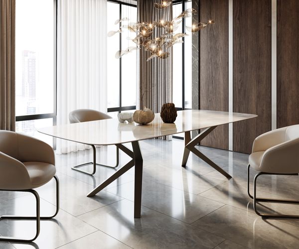 Table à manger extensible ovale en céramique 270×120 cm – nacre