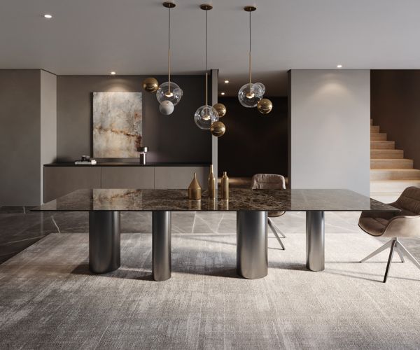 Table à manger rectangulaire en céramique 300×100 cm – marron foncé