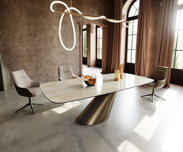 Table à manger ovale en céramique 240×120 cm – champagne
