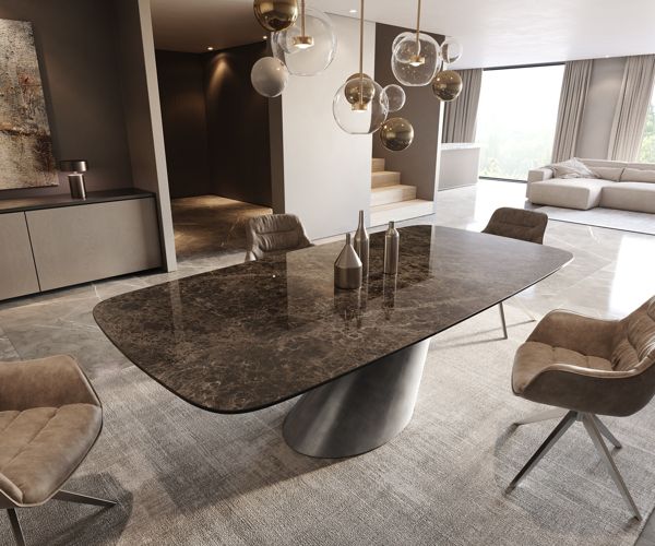 Table à manger ovale en céramique 240×120 cm – marron foncé