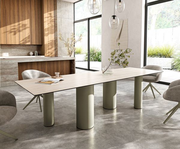 Table à manger rectangulaire en céramique 300×100 cm – crème-blanc
