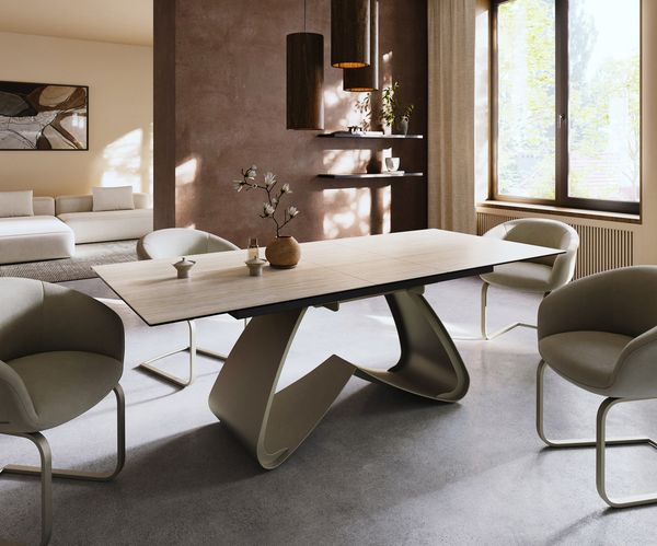 Table à manger extensible rectangulaire en céramique 220×100 cm – crème-blanc