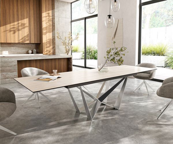 Table à manger extensible rectangulaire en céramique 300×100 cm – crème-blanc