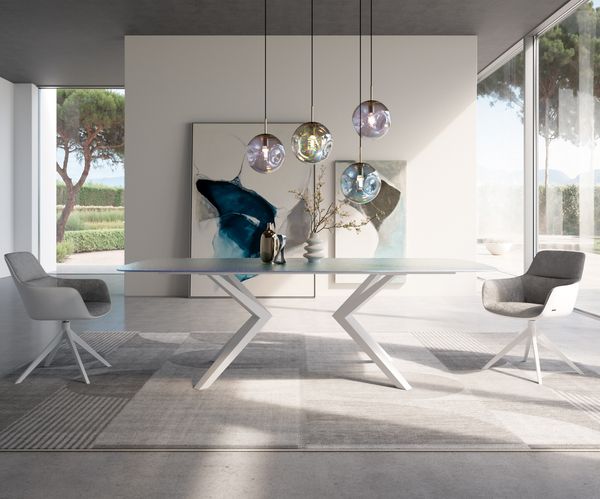 Table à manger ovale en verre 240×120 cm – nacre