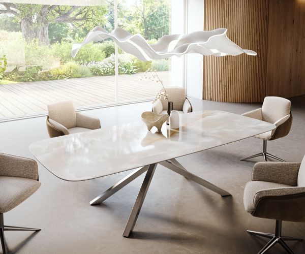 Table à manger ovale en céramique 270×120 cm – nacre