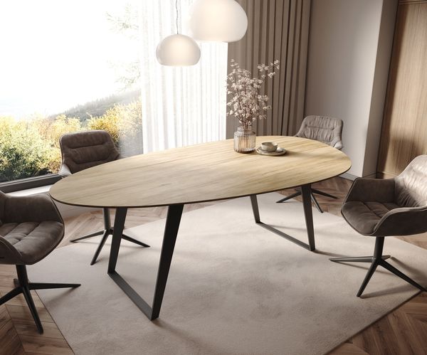 Table à manger ovale en céramique 220×120 cm – couleur chêne