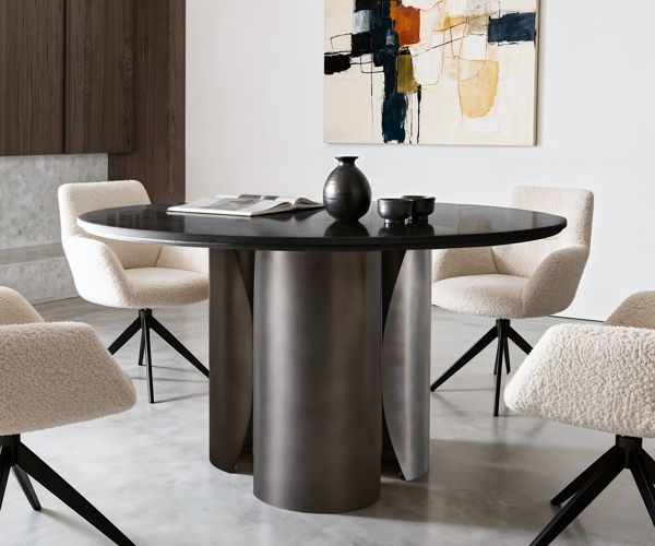 Table à manger ronde en marbre 140×140 cm – noir