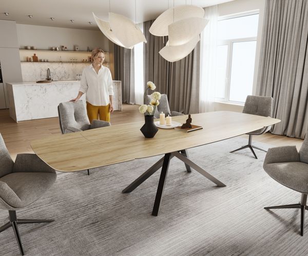 Table à manger extensible ovale en céramique 300×120 cm – couleur chêne