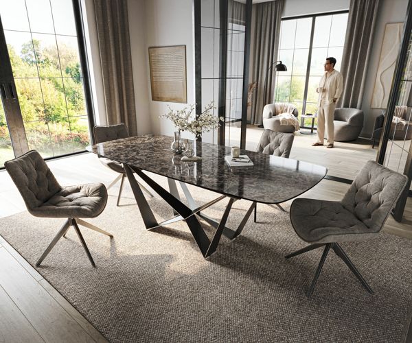 Table à manger extensible ovale en céramique 220×100 cm – marron foncé