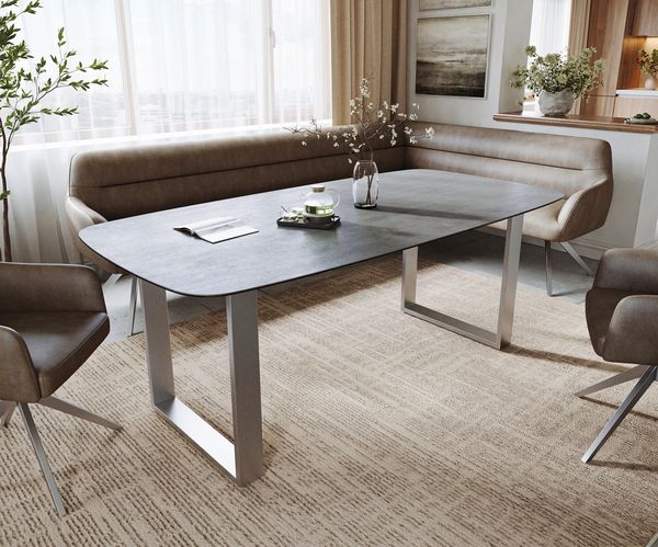 Table à manger ovale en céramique 200×100 cm – couleur béton