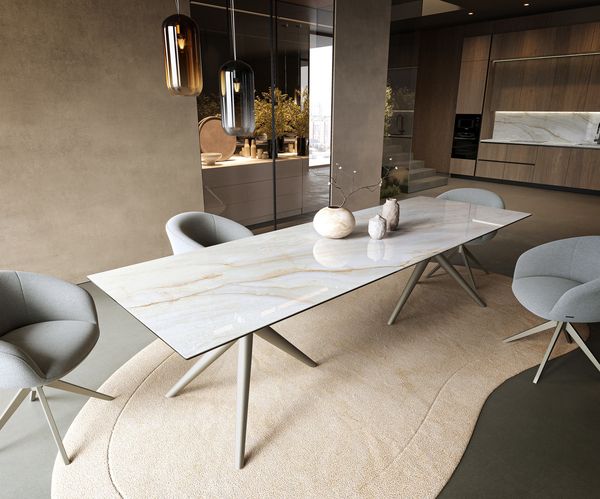 Table à manger rectangulaire en céramique 300×100 cm – gris/beige