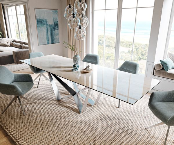 Table à manger extensible rectangulaire en céramique 300×100 cm – beige