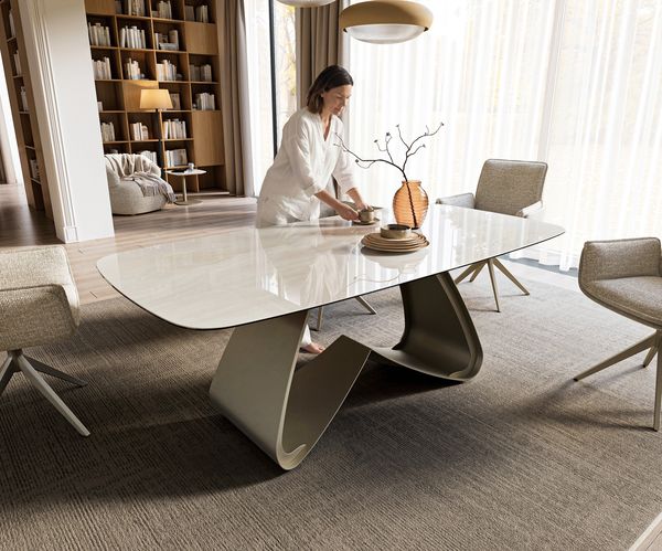 Table à manger ovale en céramique 200×100 cm – beige