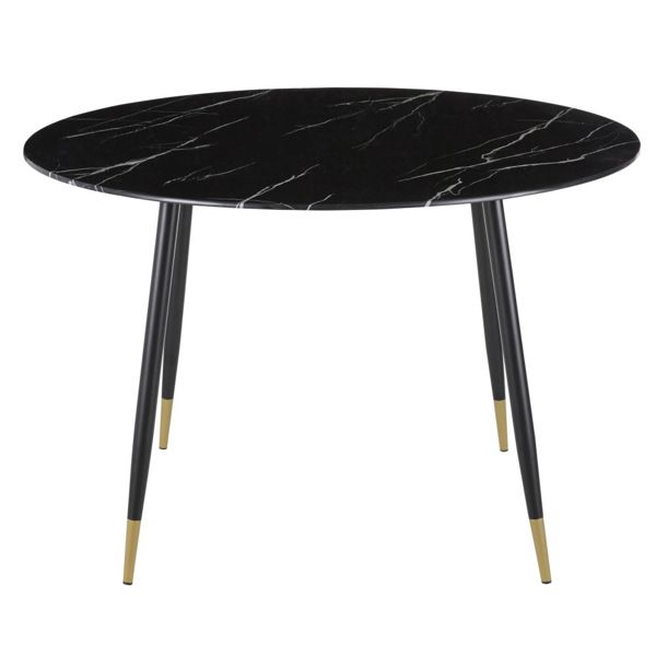 Table à manger effet marbre noir et métal coloris laiton et noir 5/6 personnes D120